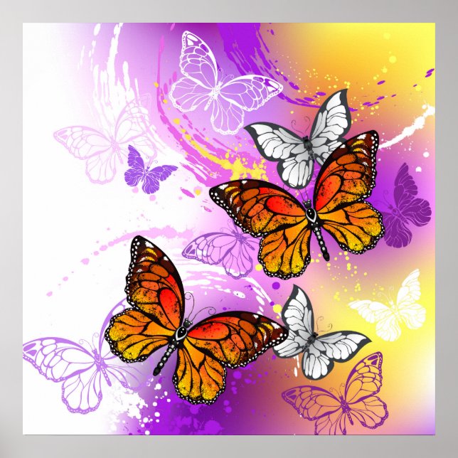 Monarch Butterflies on Lila Background Poster (Framsidan)