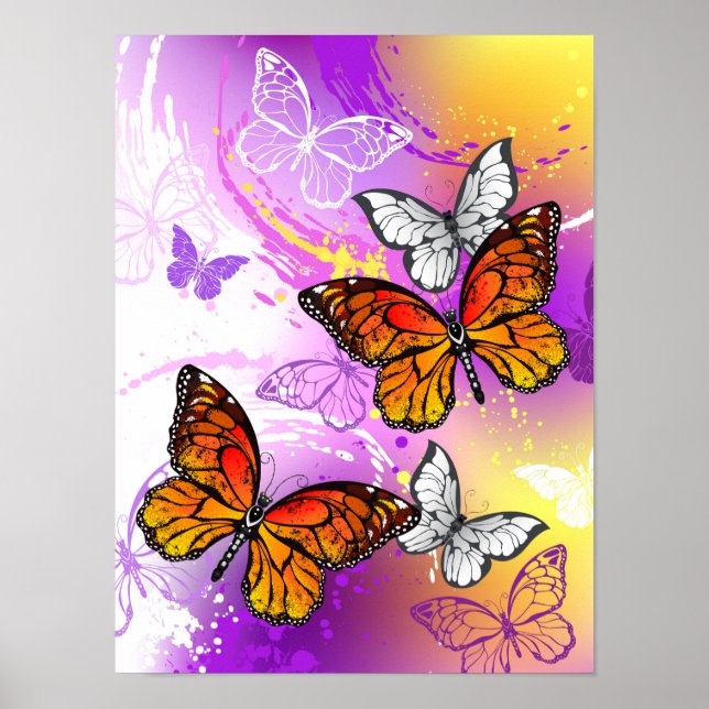 Monarch Butterflies on Lila Background Poster (Framsidan)