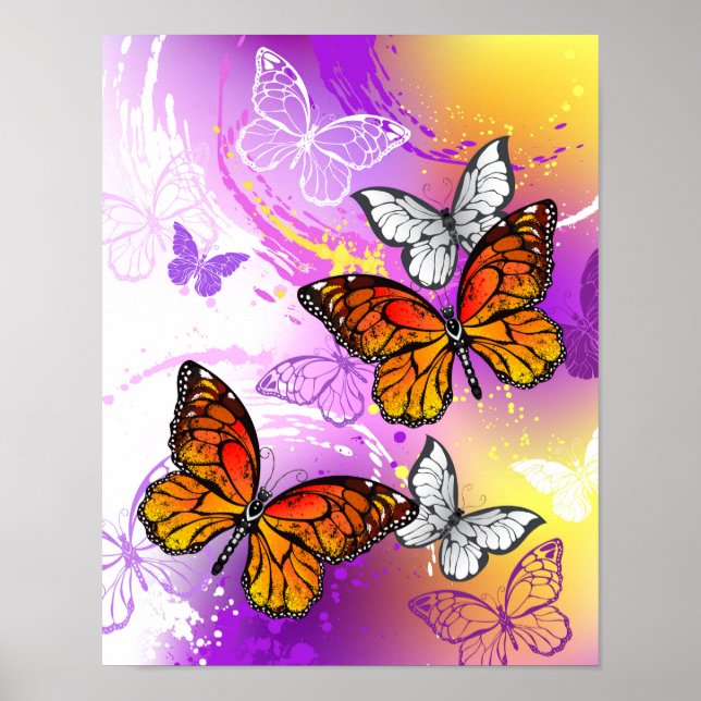 Monarch Butterflies on Lila Background Poster (Framsidan)