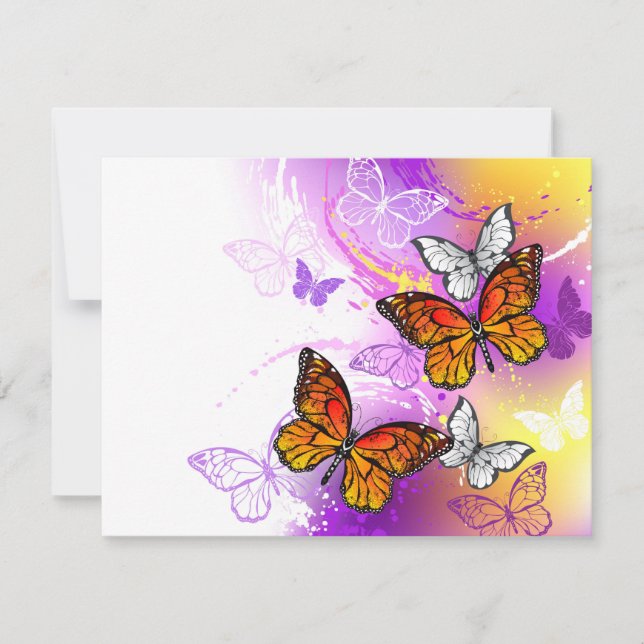 Monarch Butterflies on Lila Background Tack Kort (Framsida)