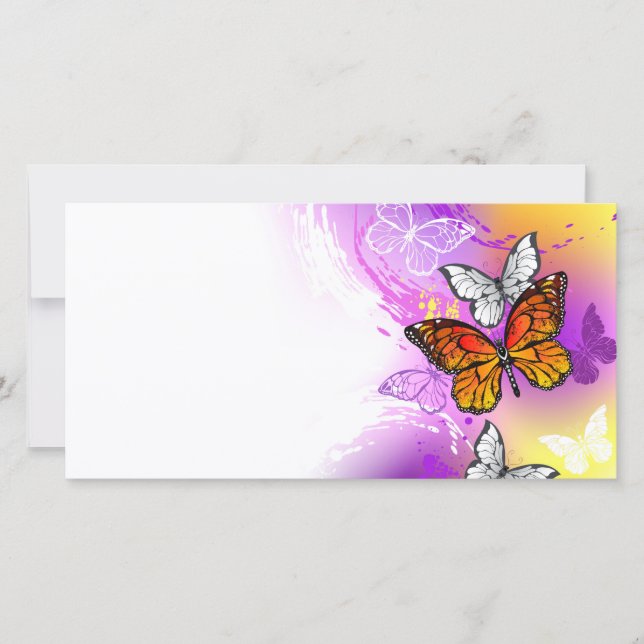 Monarch Butterflies on Lila Background Tack Kort (Framsida)