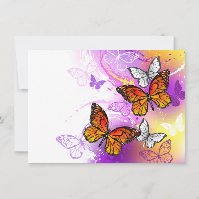 Monarch Butterflies on Lila Background Tack Kort (Framsida)