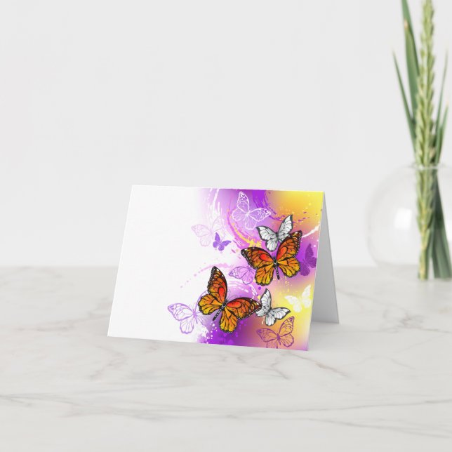 Monarch Butterflies on Lila Background Tack Kort (Framsida)