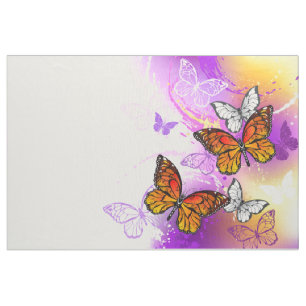 Monarch Butterflies on Lila Background Tyg