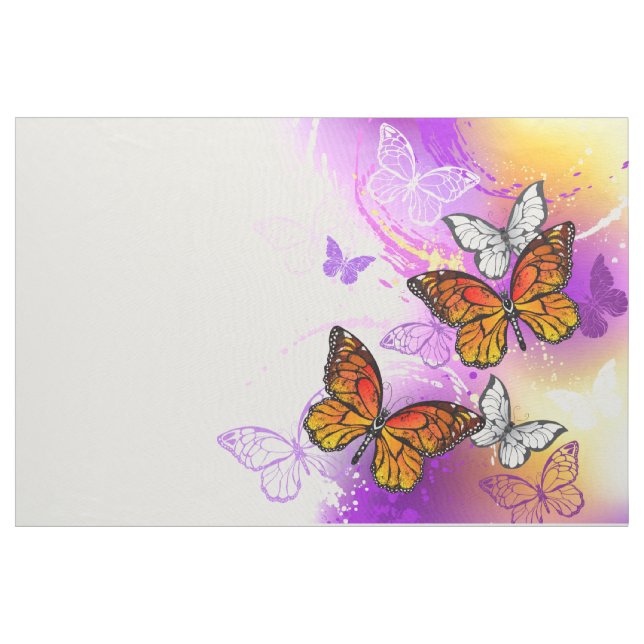 Monarch Butterflies on Lila Background Tyg (Yard)
