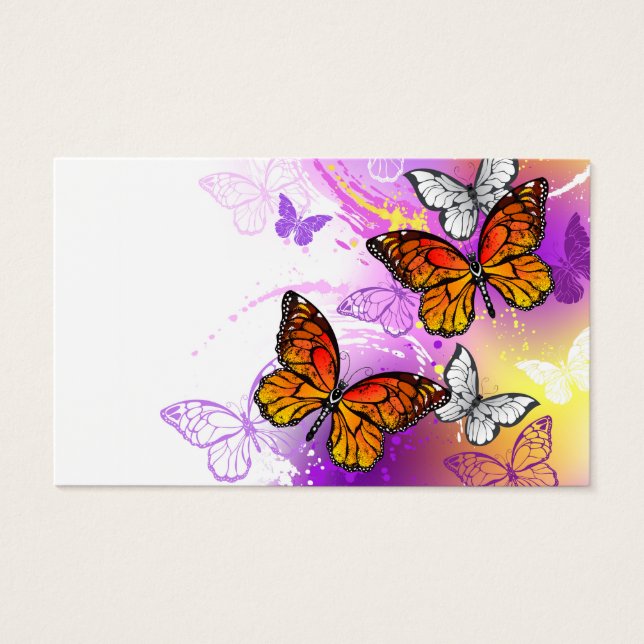 Monarch Butterflies on Lila Background Visitkort (Framsida)