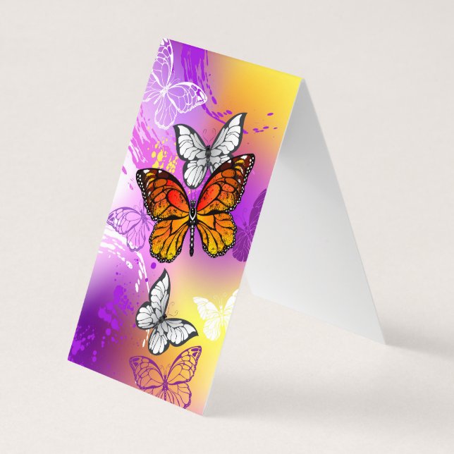 Monarch Butterflies on Lila Background Visitkort (Baksida)