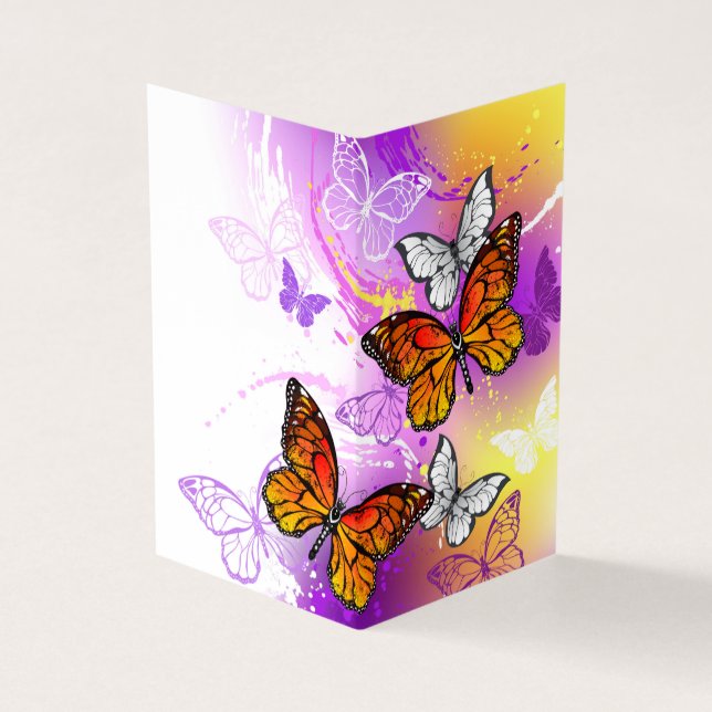 Monarch Butterflies on Lila Background Visitkort (Utsida)