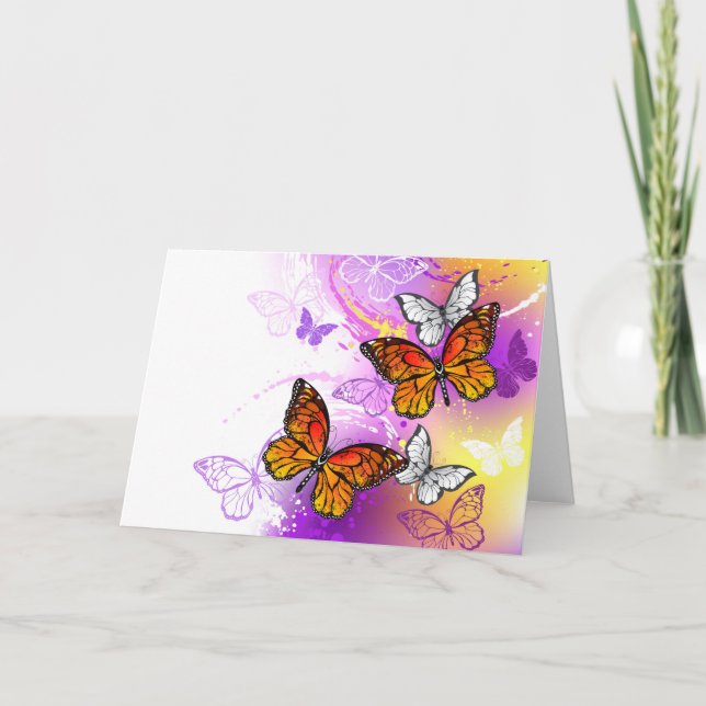 Monarch Butterflies on Purple Background Anteckningskort (Framsida)