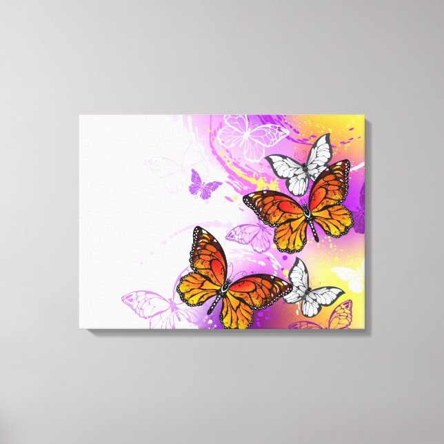Monarch Butterflies on Purple Background Canvastryck (Framsida)