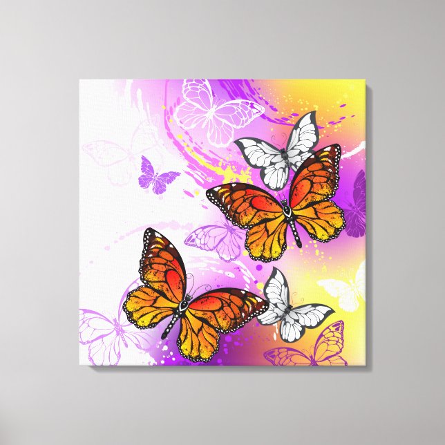Monarch Butterflies on Purple Background Canvastryck (Framsida)
