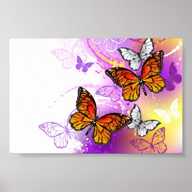 Monarch Butterflies on Purple Background Poster (Framsidan)