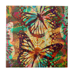 Monarch Butterflies Psychedelic Tie Dye Kakelplatta