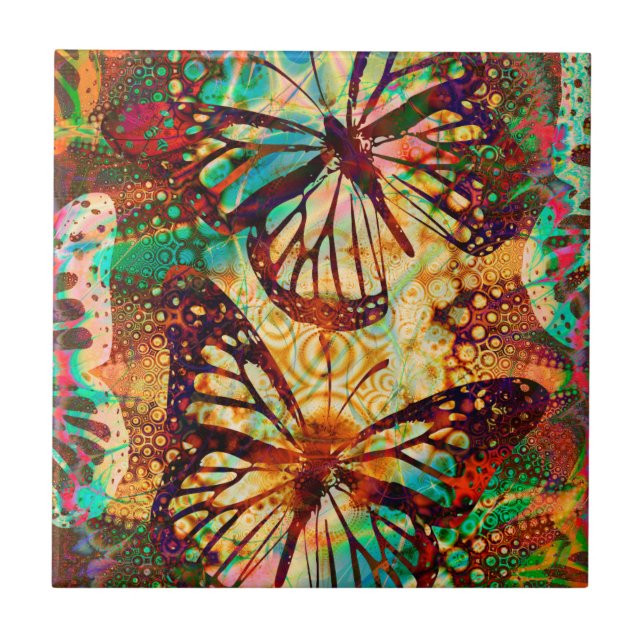 Monarch Butterflies Psychedelic Tie Dye Kakelplatta (Framsidan)