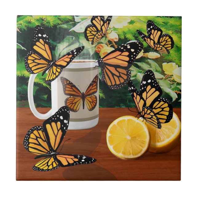 Monarch Butterflies Tea Party Kakelplatta (Framsidan)