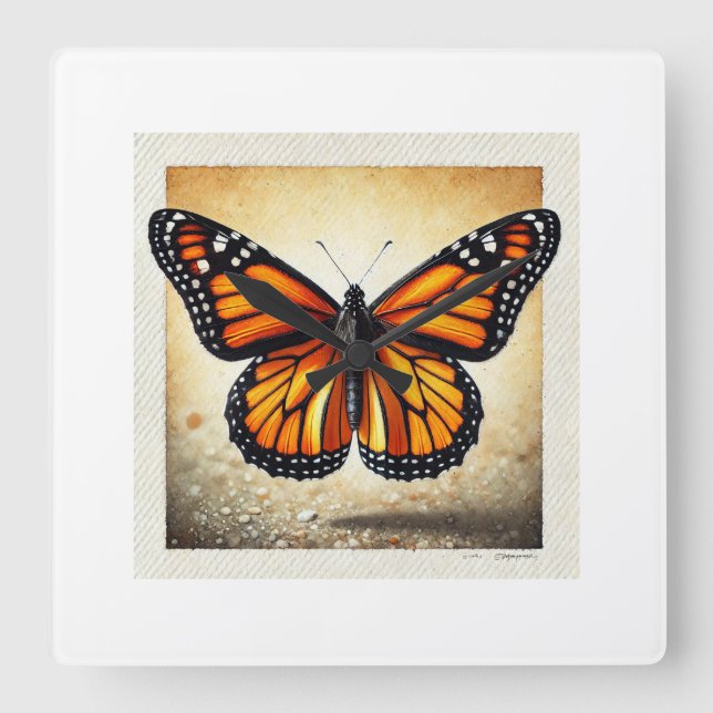 Monarch butterfly 231024IREF220 - Watercolor Fyrkantig Klocka (Framsida)