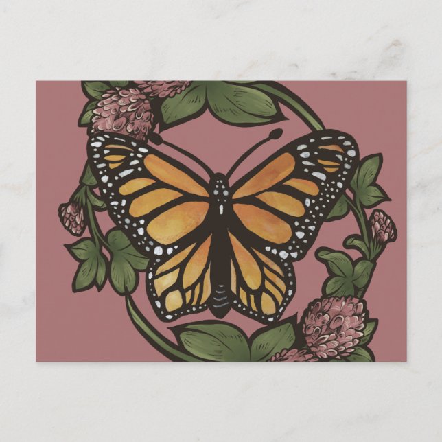 Monarch Butterfly and Clover                       Vykort (Framsida)