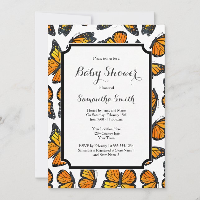 Monarch Butterfly Baby Shower-inbjudan Inbjudningar (Framsida)
