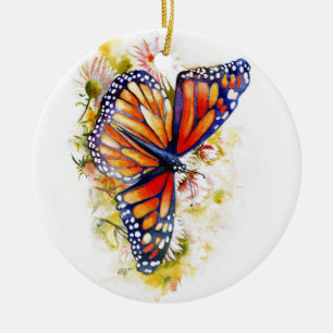 Monarch Butterfly-Blommigt Julgransprydnad Keramik