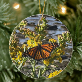 Monarch Butterfly Blommigt Natur Julgransprydnad Keramik