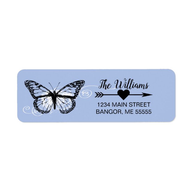 Monarch Butterfly Blue-Returadress Returadress Etikett (Framsidan)