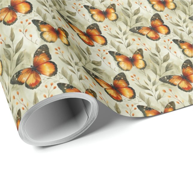 Monarch Butterfly Butterflies Botanical Gift Wrap Presentpapper (Rullad Hörn)