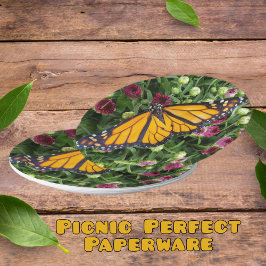 Monarch Butterfly Colorful Blommigt Papper Plate