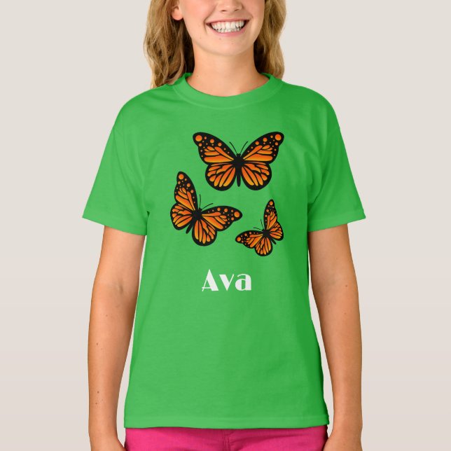Monarch Butterfly Design - Girls grundläggande T-S T Shirt (Framsida)