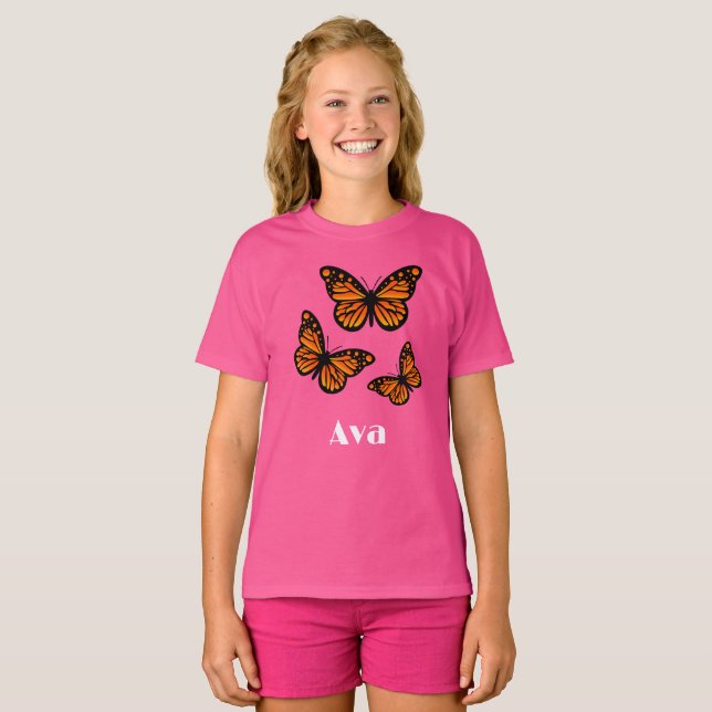 Monarch Butterfly Design - Girls grundläggande T-S T Shirt (Hel framsida)