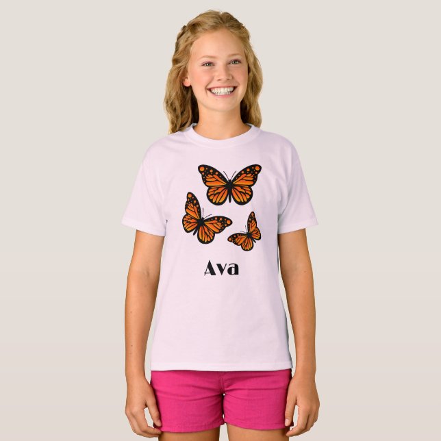 Monarch Butterfly Design - Girls grundläggande T-S T Shirt (Hel framsida)