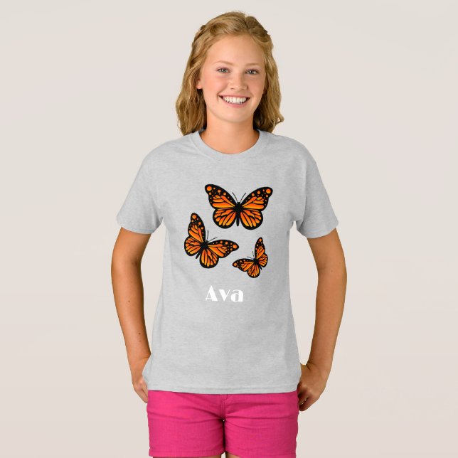 Monarch Butterfly Design - Girls grundläggande T-S T Shirt (Hel framsida)