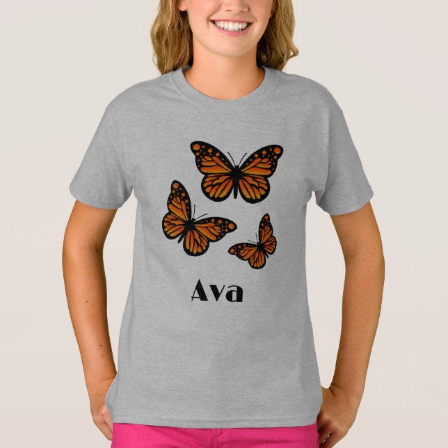 Monarch Butterfly Design - Girls grundläggande T-S T Shirt (Framsida)