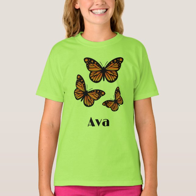 Monarch Butterfly Design - Girls grundläggande T-S T Shirt (Framsida)