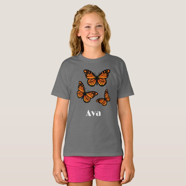 Monarch Butterfly Design - Girls grundläggande T-S T Shirt (Hel framsida)
