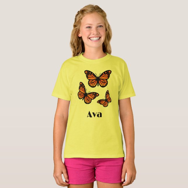Monarch Butterfly Design - Girls grundläggande T-S T Shirt (Hel framsida)