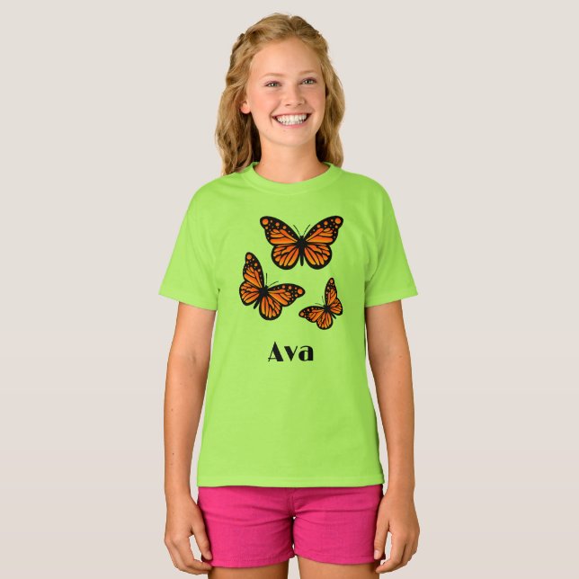 Monarch Butterfly Design - Girls grundläggande T-S T Shirt (Hel framsida)