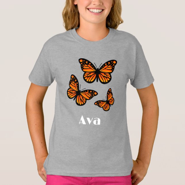 Monarch Butterfly Design - Girls grundläggande T-S T Shirt (Framsida)