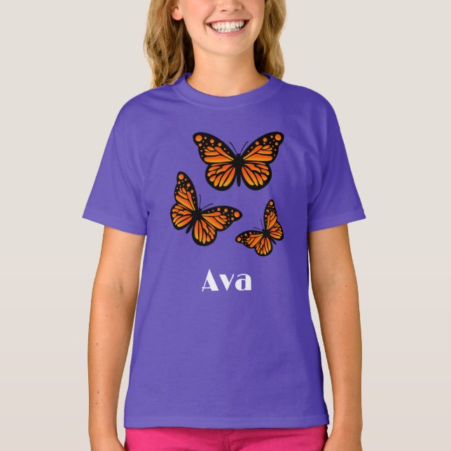 Monarch Butterfly Design - Girls grundläggande T-S T Shirt (Framsida)