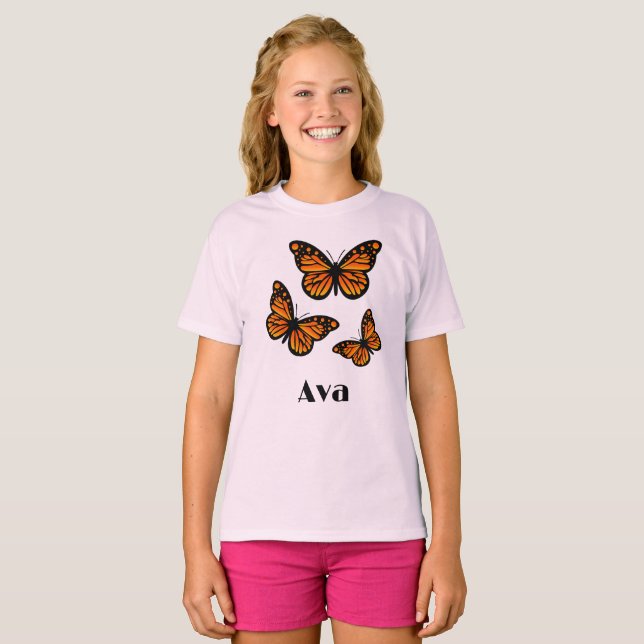 Monarch Butterfly Design - Girls grundläggande T-S T Shirt (Hel framsida)