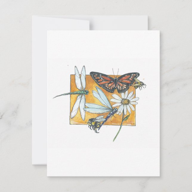 Monarch Butterfly, Dragonfly och Bee Card Anteckningskort (Framsida)