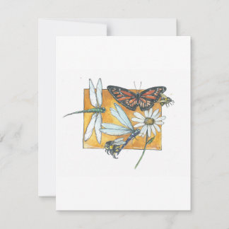 Monarch Butterfly, Dragonfly och Bee Card Anteckningskort