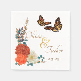 Monarch Butterfly Fall Blommigt Elfenben Anpassnin Pappersservett