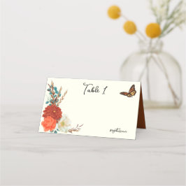 Monarch Butterfly Fall Blommigt Ivory Placeringskort