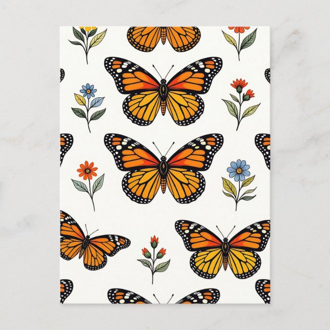 Monarch Butterfly Floral Pattern Vykort (Framsida)