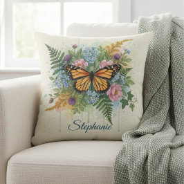 Monarch Butterfly Floral Watercolor Garden Kudde