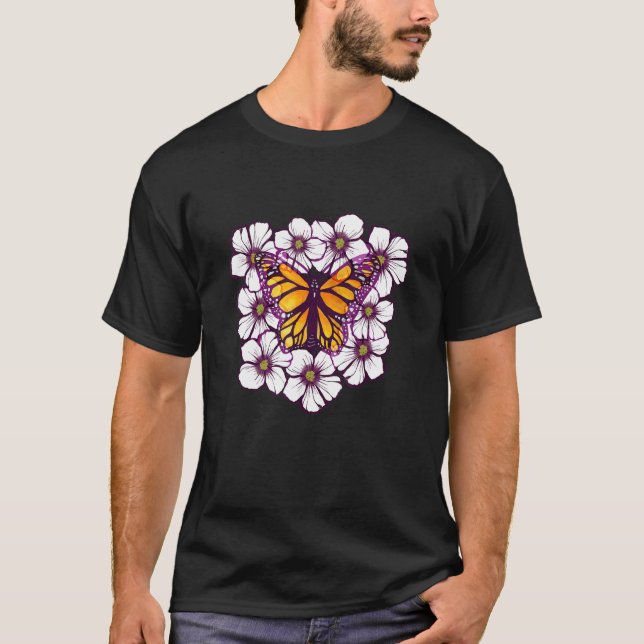 Monarch Butterfly flowers artwork T Shirt (Framsida)