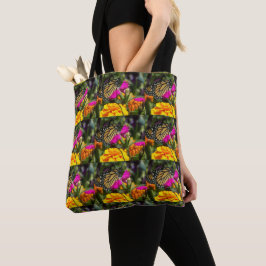Monarch Butterfly från Rosa Marigold Flower Tote B Tygkasse