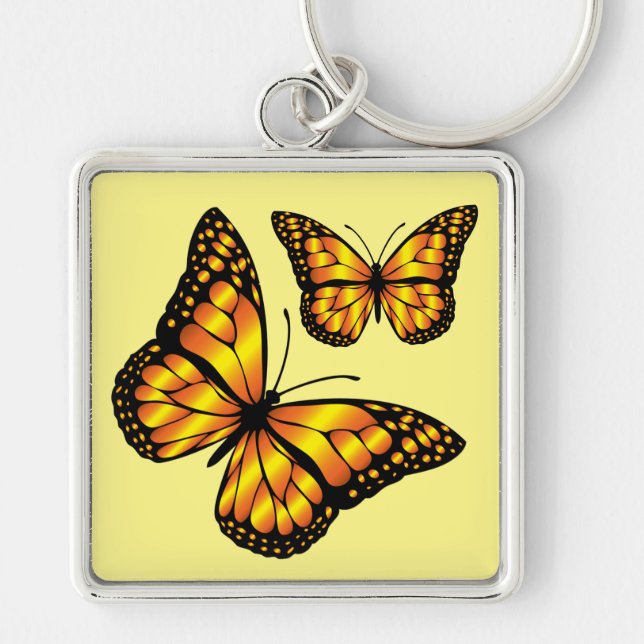 MONARCH BUTTERFLY FYRKANTIG SILVERFÄRGAD NYCKELRING (Framsidan)