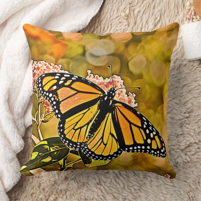  Monarch Butterfly Garden Art Kudde (Filt)