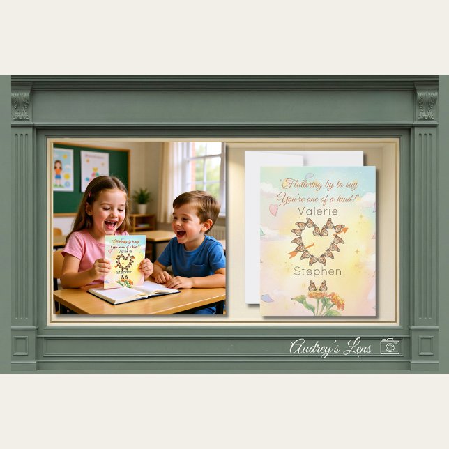 Monarch Butterfly Heart Watercolor Valentine Anteckningskort (Skapare uppladdad)